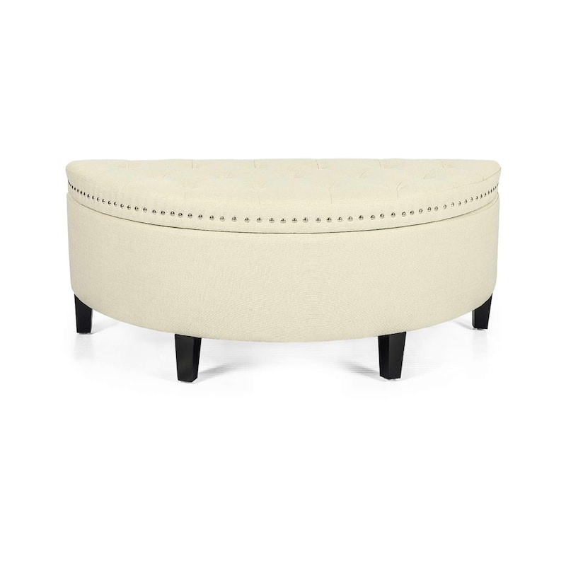 Adeco Half Moon Beige Storage Ottoman Bench
