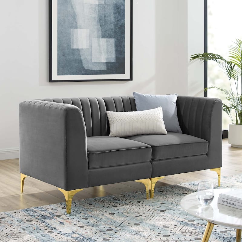 Triumph Channel Tufted Performance Velvet Loveseat - Gray