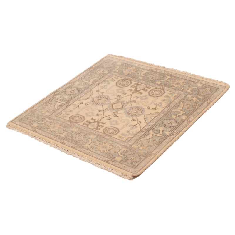 ECARPETGALLERY Hand-knotted Royal Oushak Ivory Wool Rug - 4'1 x 4'0