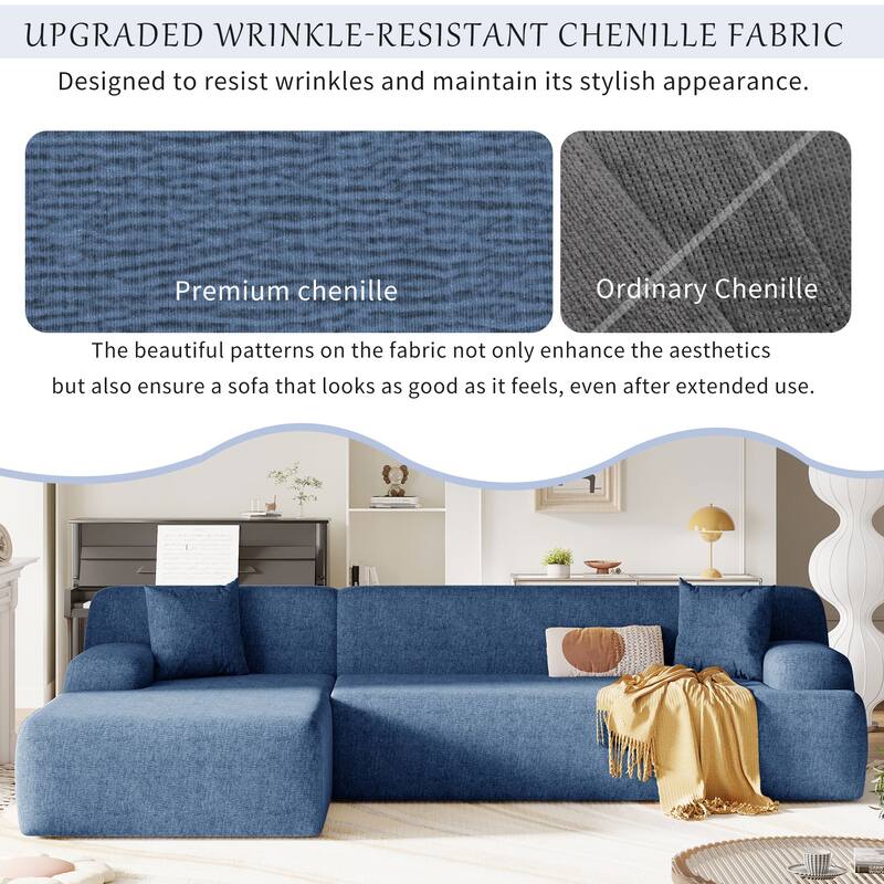 Modern Large L-Shape Modular Sectional Sofa, Blue Polyester, 2 Piece Free Combination