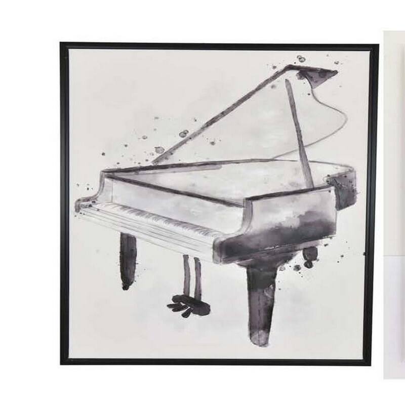 30 x 40 Framed Wall Art Painting, Guitar and Piano, Black, White