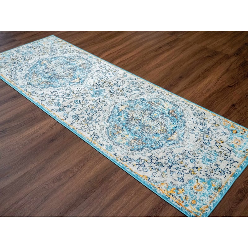 Tigris Pasha Oriental Medallion Bohemian Vintage Distressed Area Rug