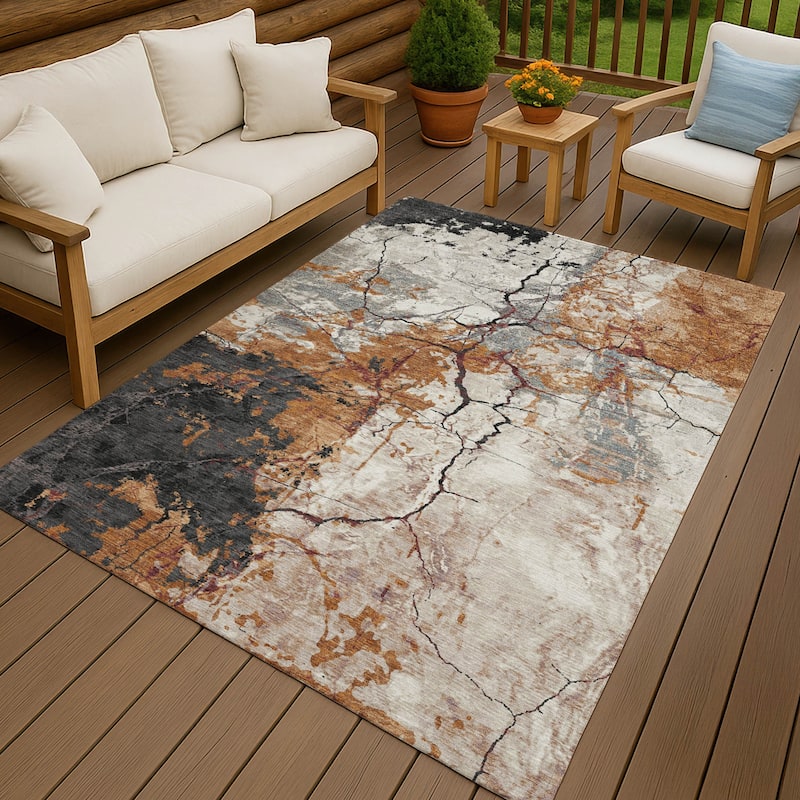 Machine Washable Indoor/ Outdoor Modern Crackle Chantille Rug - Paprika - 9' x 12'