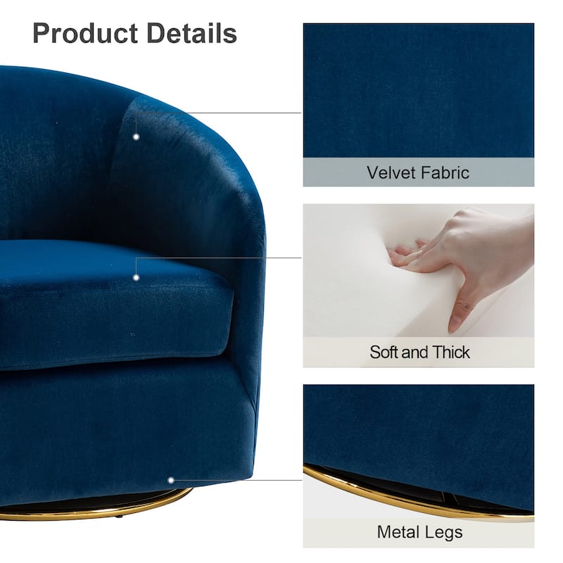 Eleuterio Modern Velvet Curved Swivel Accent Barrel Chair with Metal Base by HULALA HOME