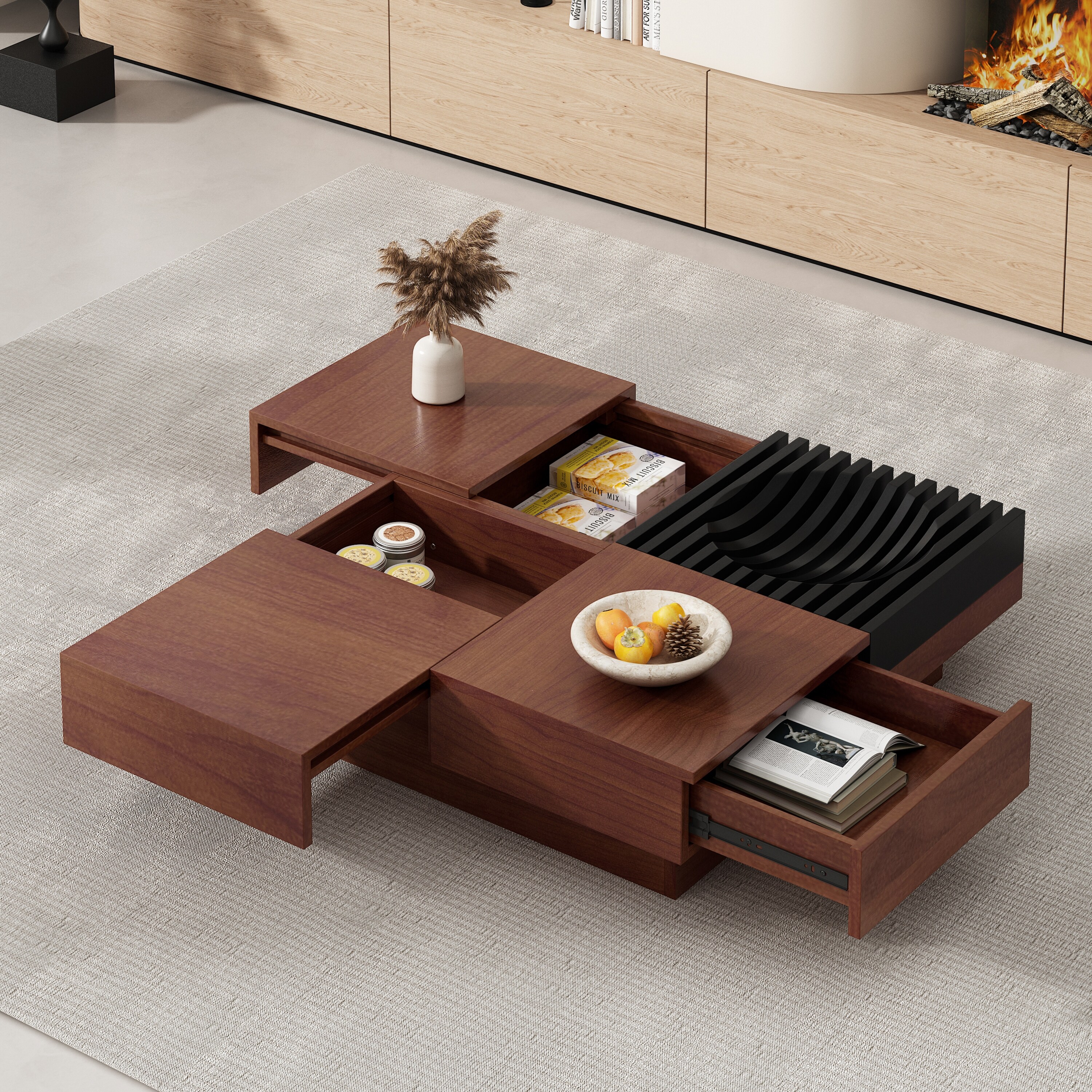 Italian Retro Style Coffee Table Modern Simple Acacia Wood Coffee