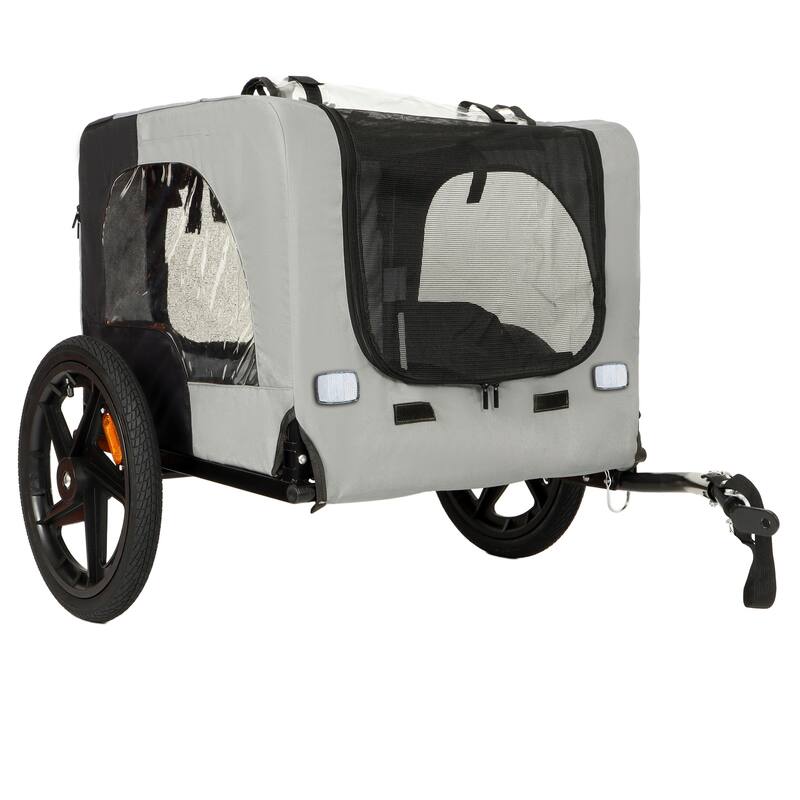 Outdoor Heavy Duty Collapsible Pet Bike Trailer with 16-Inch All-Terrain Wheels & Universal Hitch, Foldable Dog Carrier Cart