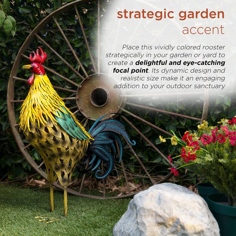 Metal Multi-Color Feathered Rooster Decor
