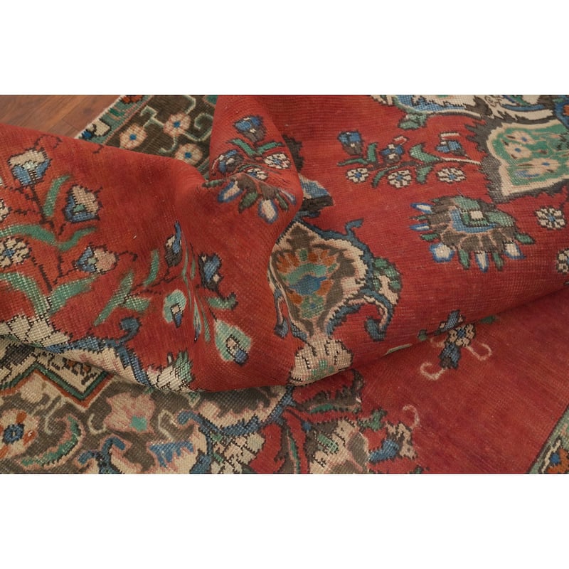 Hand Knotted Oriental 100% Wool Carpet Traditional Medallion Oranges & Rust Tabriz Area Rug - 9' 9'' X 6' 7''