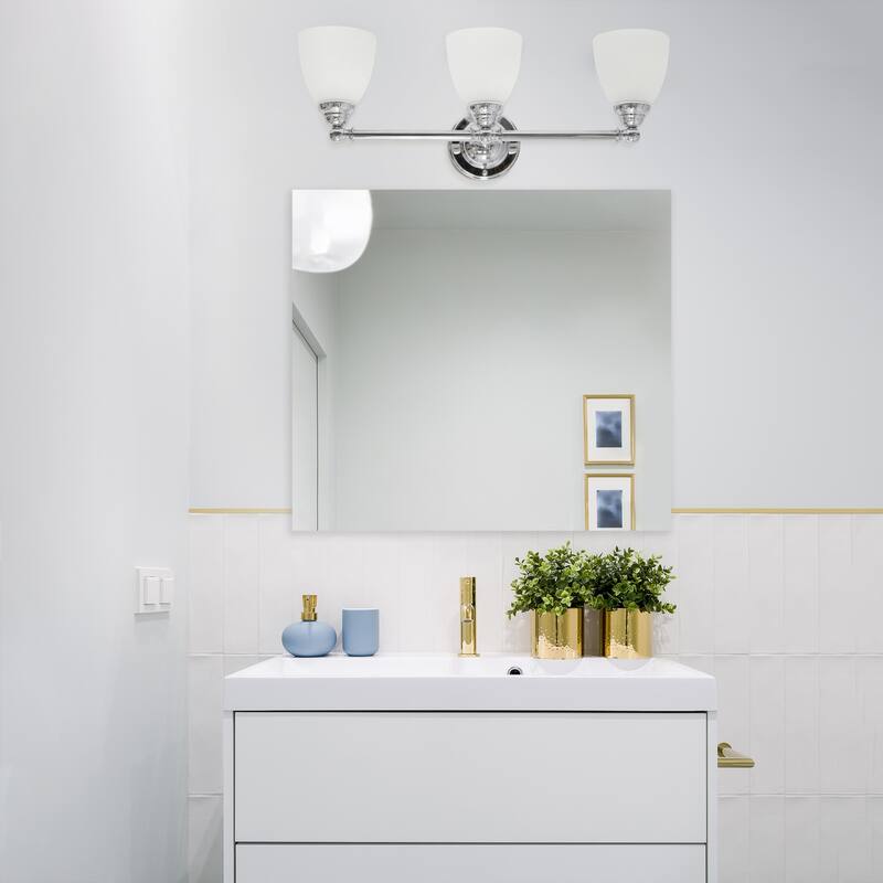 25" 3-Light Vanity Fixture - Chrome Metal & Frosted Glass Wall Mount Light - Bathroom, Hallway Decor - 10