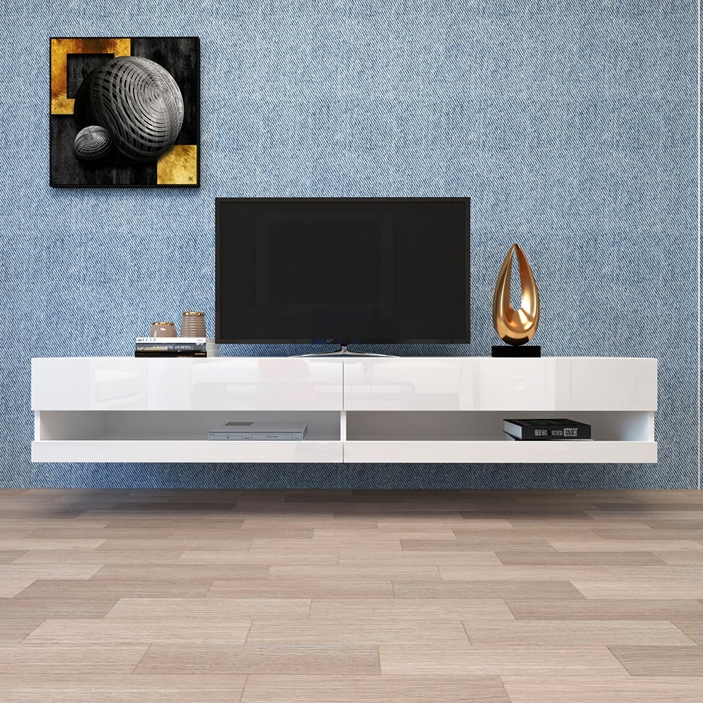 180 Wall Mounted Floating 71Inch TV Stand with 12 Color LEDs White