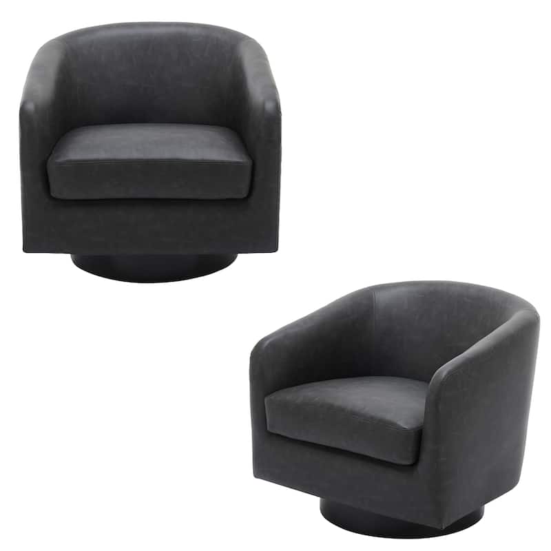 Faux Leather Accent Barrel Chair with Swivel Base