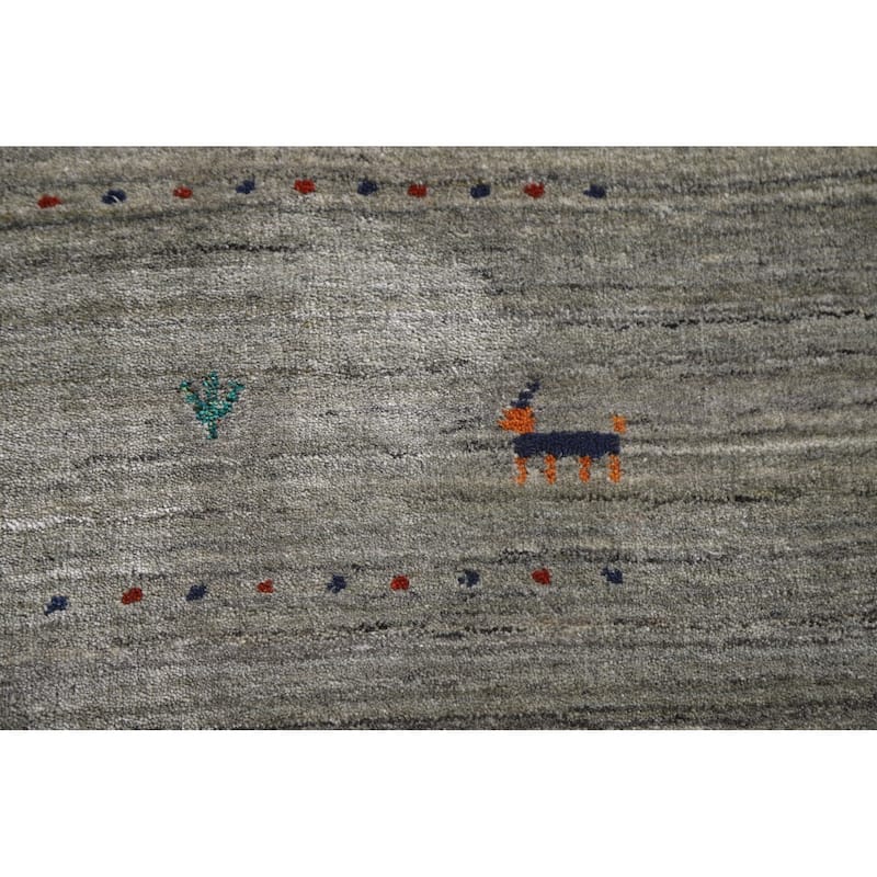 Striped Gabbeh Oriental Area Rug Handmade Green Wool Carpet - 8'10"x 11'7"