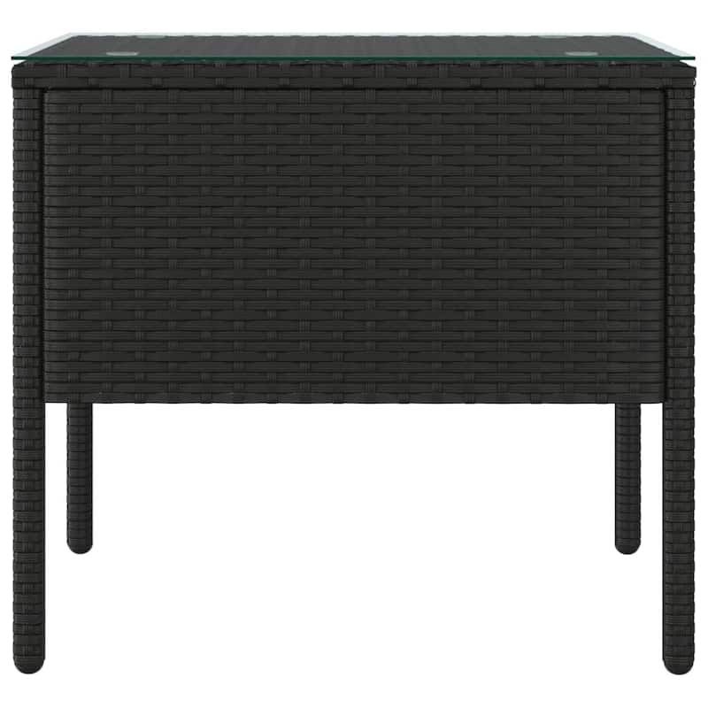 vidaXL Side Table Black/Brown 20.9"x14.6"x18.9" Poly Rattan and Tempered Glass - 20.9" x 14.6" x 18.9"