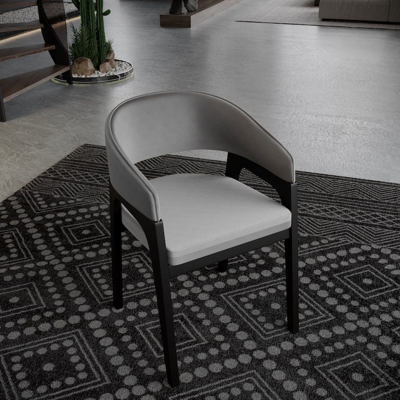 Cali Leather Dining Chair with Rubberwood Legs for Modern Kitchend and Dining Room Accent Arm Chair With Curved Open Back Design