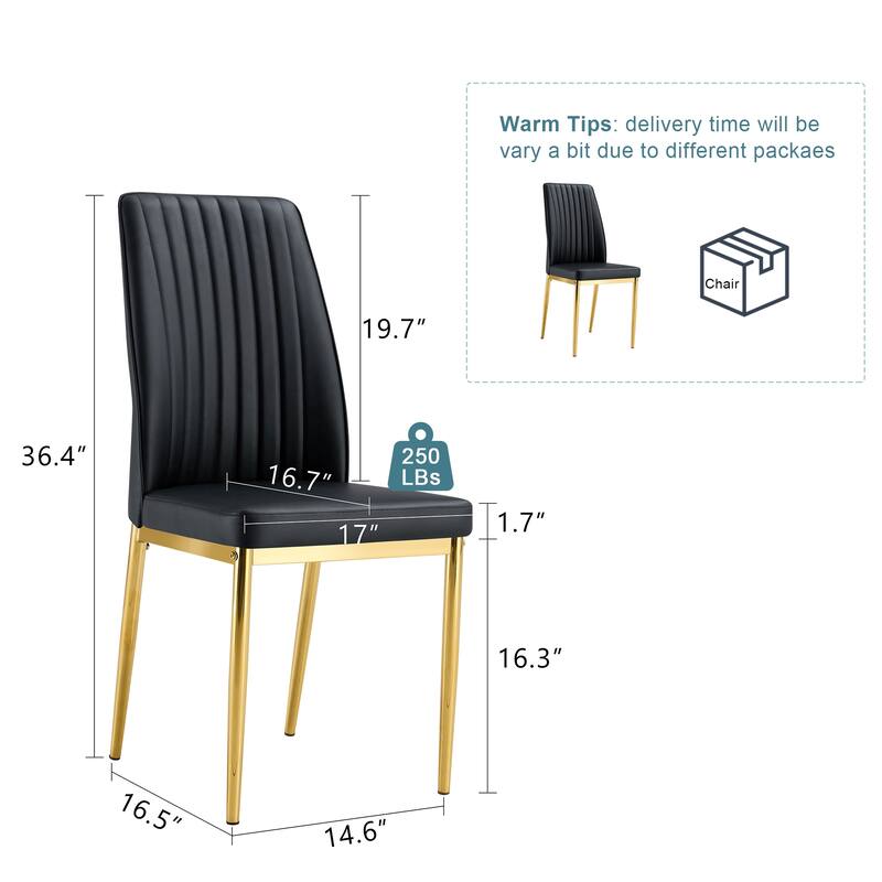 4 Dining Chair Set, Black Dining Chair Set, Pu Material High Back Seat And Sturdy Gold Leg Chair