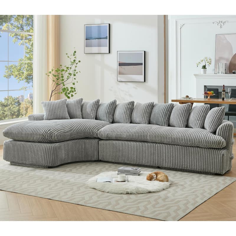Modern L-Shaped Corduroy 4-Seat Modular Sectional Sofa with Curved Design and Back Cushions for Living Room