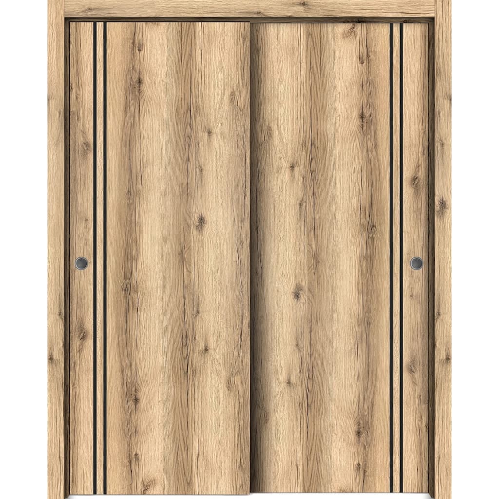 Bypass Doors 36 x 80 Planum 0016 Oak with Sturdy Rails