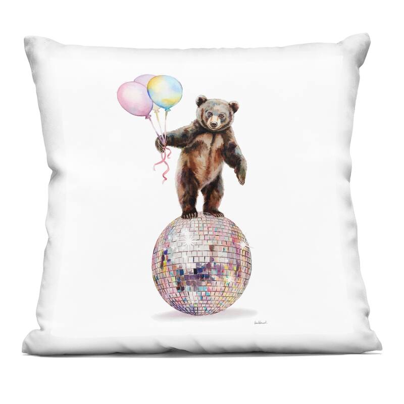Stupell Bear & Balloons Disco Decorative Printed Throw Pillow Design by Amanda Greenwood - Accent - Polyester - Brown - Single