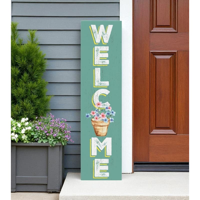 HomeRoots 36" Green Solid Wood Floral Bouquet Welcome Porch Sign - Green - Wood