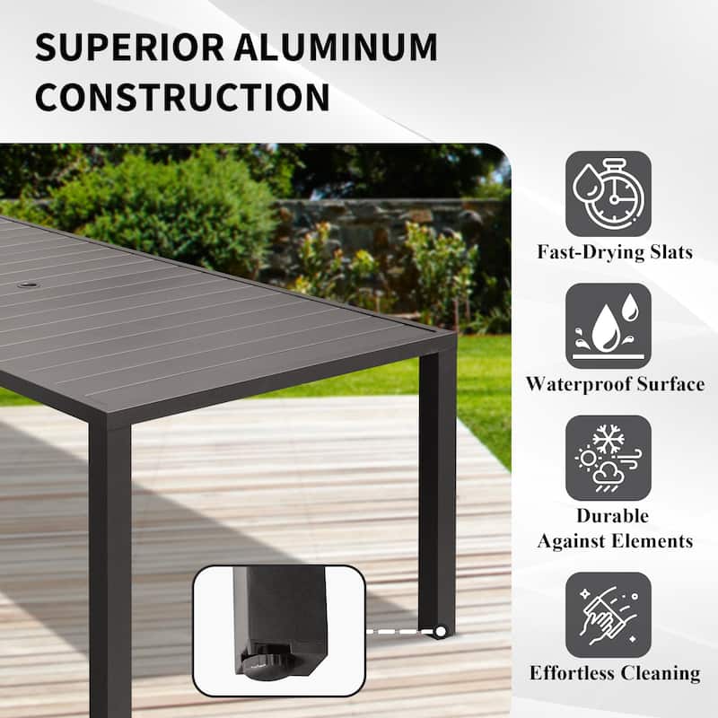 Outdoor Dining Table for 8 Person,Square Slatted Metal Patio Table for Deck Garden Lawn Backyard Use with Umbrella Hole