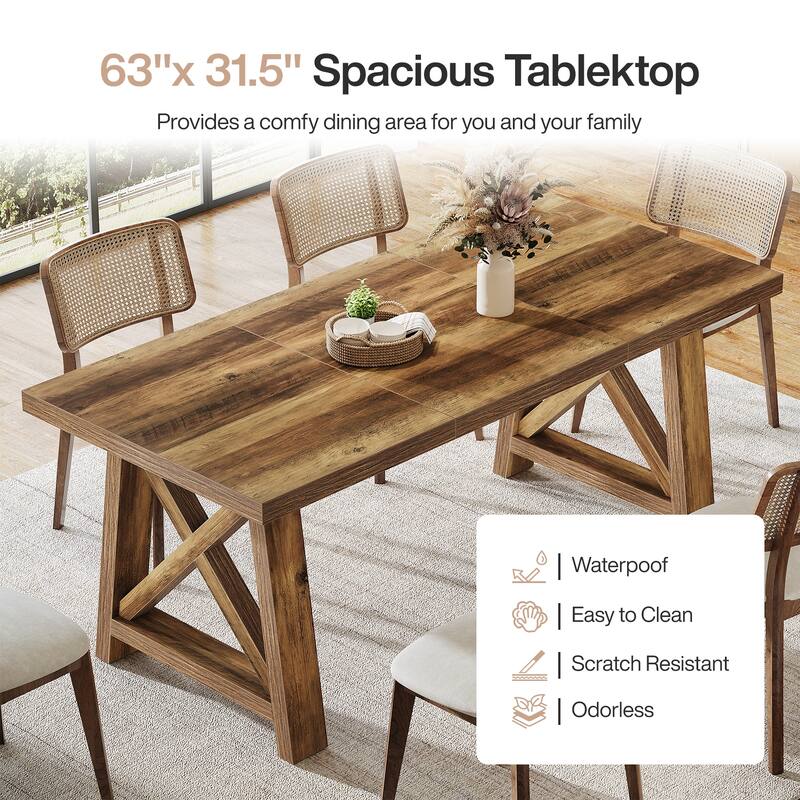 63 Inch Brown Dining Table for Kitchen / Dining Room / Living Room - 62.99" L x 31.5" W x 30.71" H