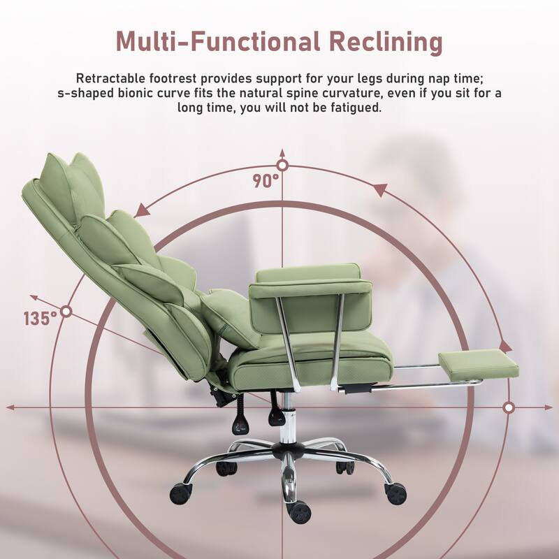 Comfortable Ergonomic Office Chair with Foot Rest, PU Leather Reclining Chair with Adjustable Height Headrest and Waist Lumber