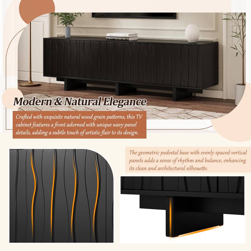 Retro Wood Grain TV Stand for TVs up to 75" - Rustic Media Console with Wavy Doors, Ample Storage & Cable Management