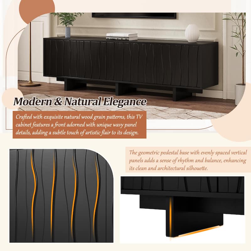 Retro Wood TV Stand Media Console for TVs up to 75", Rustic Entertainment Center Living Room TV Storage Cabinet with Wavy Doors