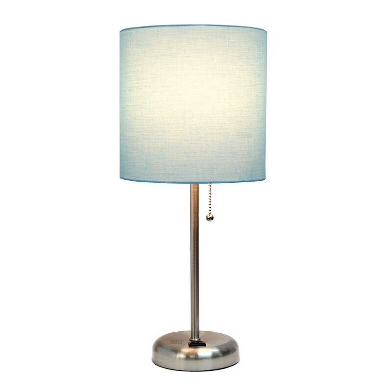 19.5" Power Outlet Metal Lamp in Steel w Aqua Shade