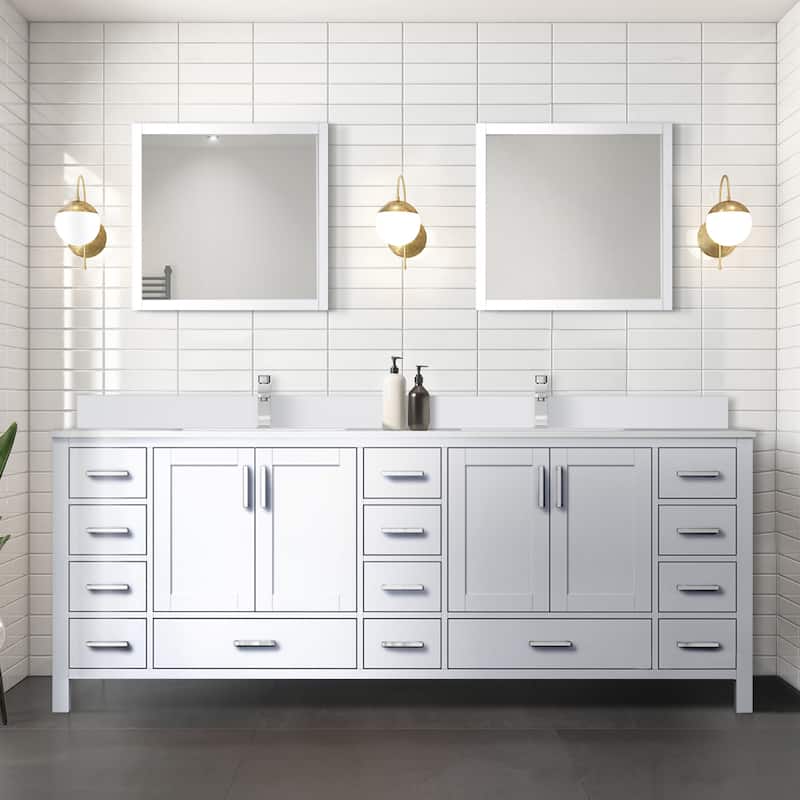 Jacques 84 in. W x 22 in. D White Bath Vanity and Cultured Marble Top - 84 Inch - White
