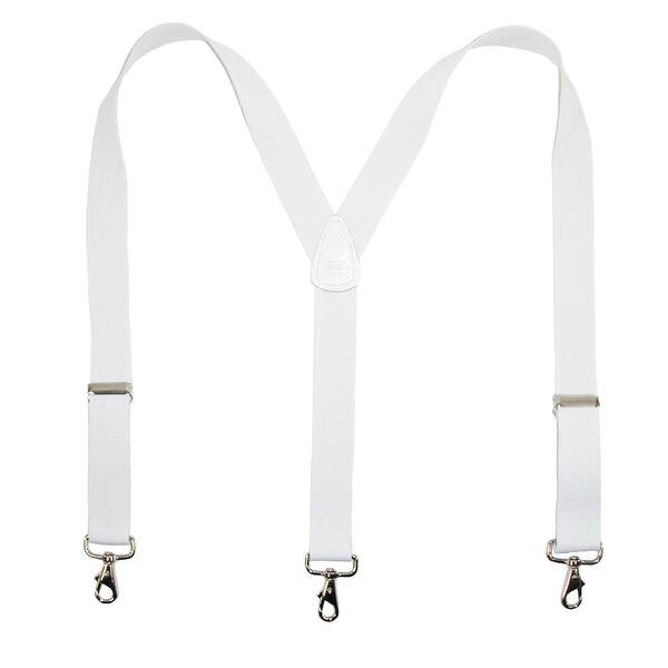 CTM Mens Elastic Solid Color Suspender with Metal Swivel Hook Clip End White