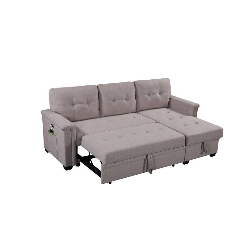 84" Light Gray Reversible Sleeper Sofa with Storage, USB Ports