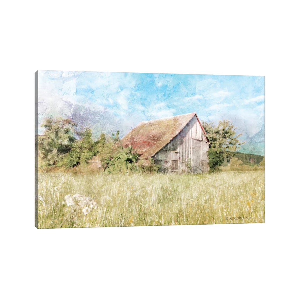 iCanvas "Spring Green Meadow by the Old Barn" by Bluebird Barn Canvas Print