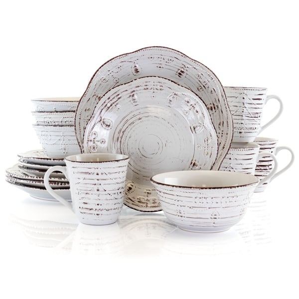 Elama Country Birch 16 Piece Stoneware Round Dinnerware Set - Overstock - 32433938