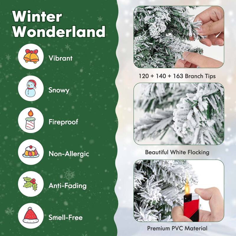Costway Set of 3 Pre-Lit Snow Flocked Artificial Christmas Trees - See Details