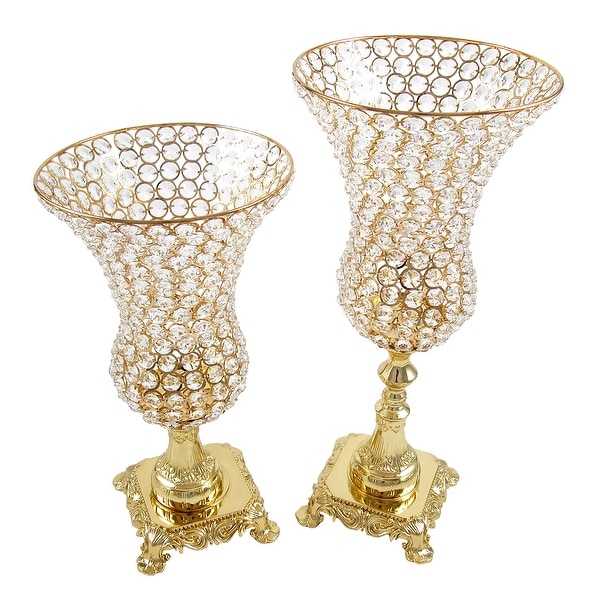 White Crystal Beaded shabby hurricane pedestal pillar chandelier Candle Holder 
