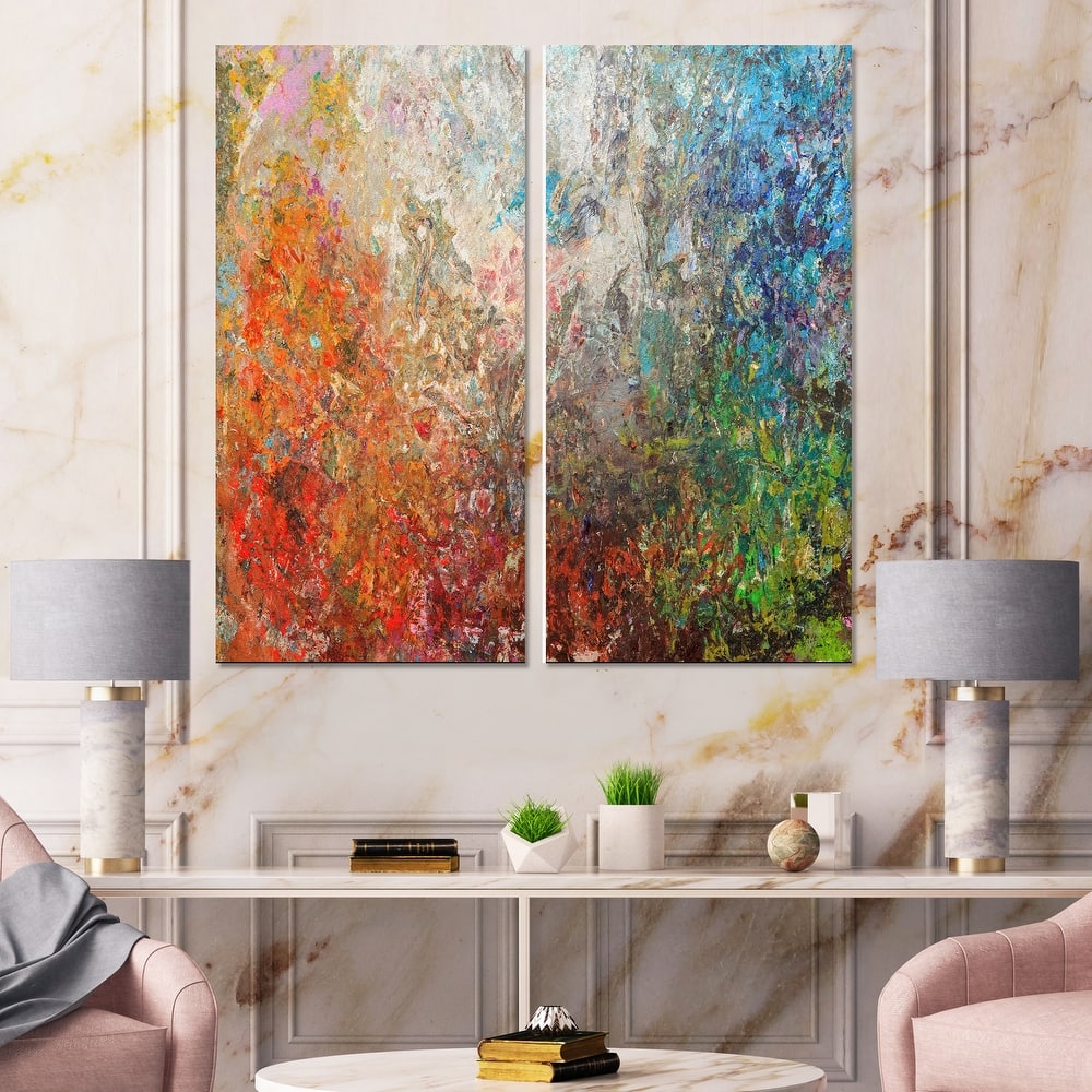 Designart "Board Stained Abstract Art" Abstract Canvas Wall Art Print 2 Piece Set