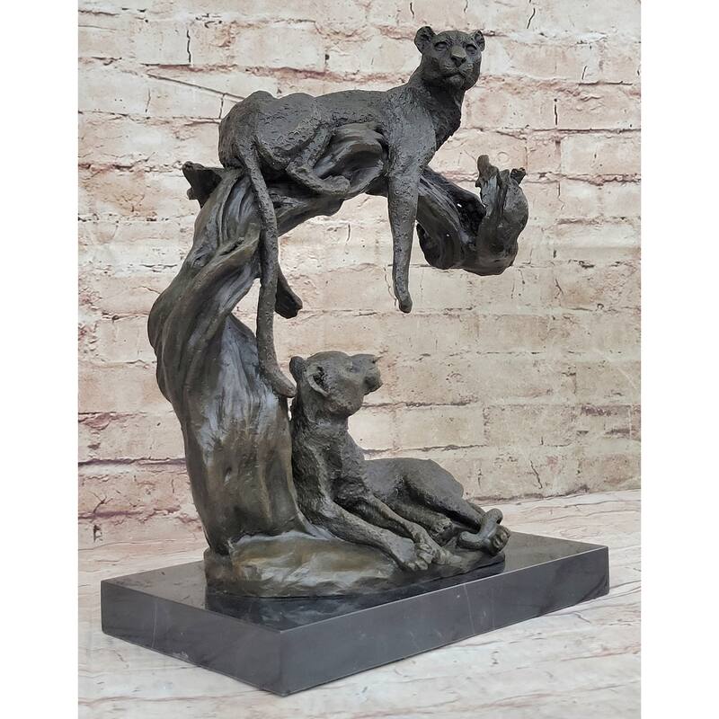 Cheetah Family Bronze Statue Sculpture Safari African Art Signed Original Art 14 Inches X 10.5 Inches