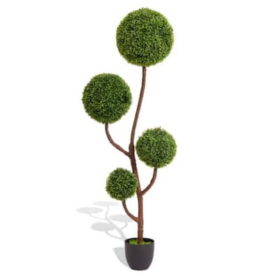 4/5FT Artificial Topiary Ball Tree, Faux Potted Boxwood Topiary Plant, Fake Shrubs Tree for Front Door Home Balcony