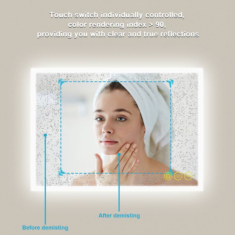 SmartGlow 24x36" Rectangular Dimmable LED Frameless Anti-Fog Bathroom Vanity Mirror - Clear
