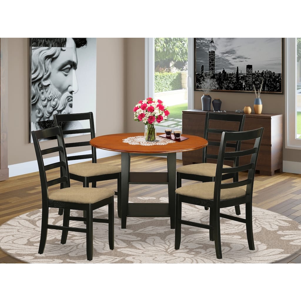 HomeStock 5-Pc Black and Cherry Finish Solid Wood Top - Round Dining Room Set - Seats-4
