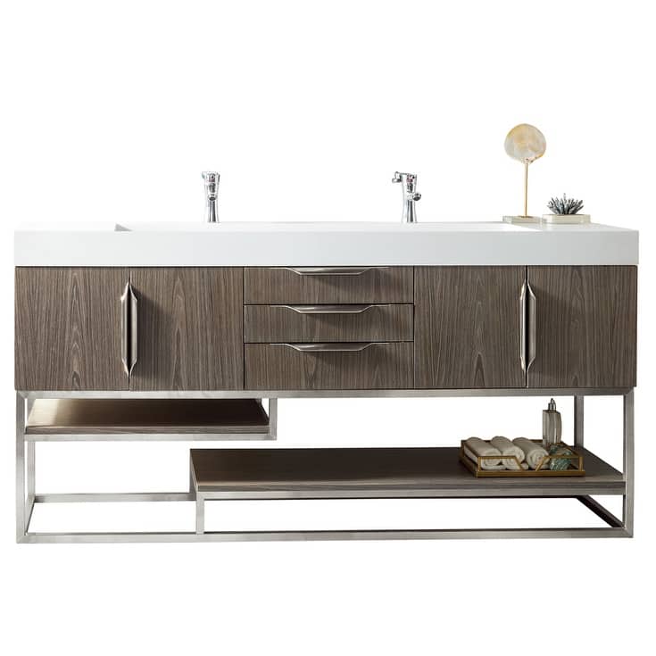 James Martin Vanities Columbia 72" Double Vanity, Ash Gray with Brushed Nickel Hardware