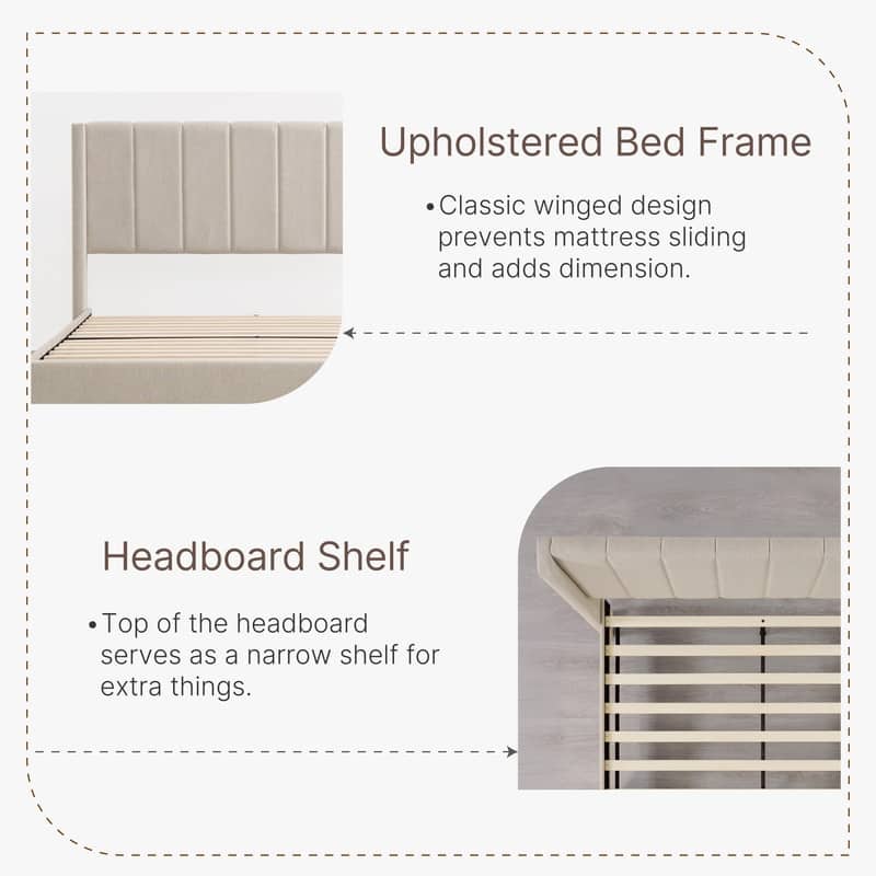 Eleanor Upholstered Platform Bed Frame with Vertical Stripe Headboard