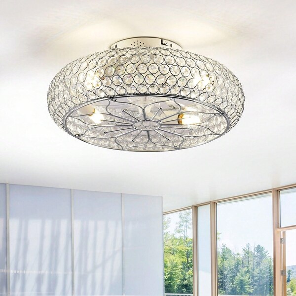 20'' Modern Flush Mount Crystal Ceiling Fans with Remote, 6 Speeds