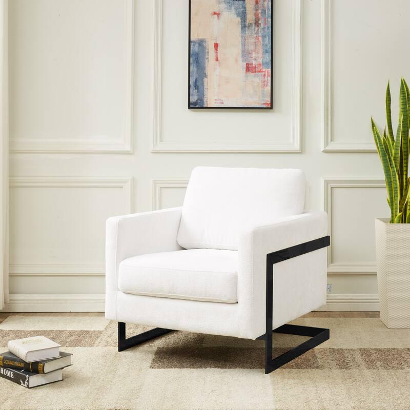 LeisureMod Lincoln Upholstered Accent Armchair with Black Steel Base