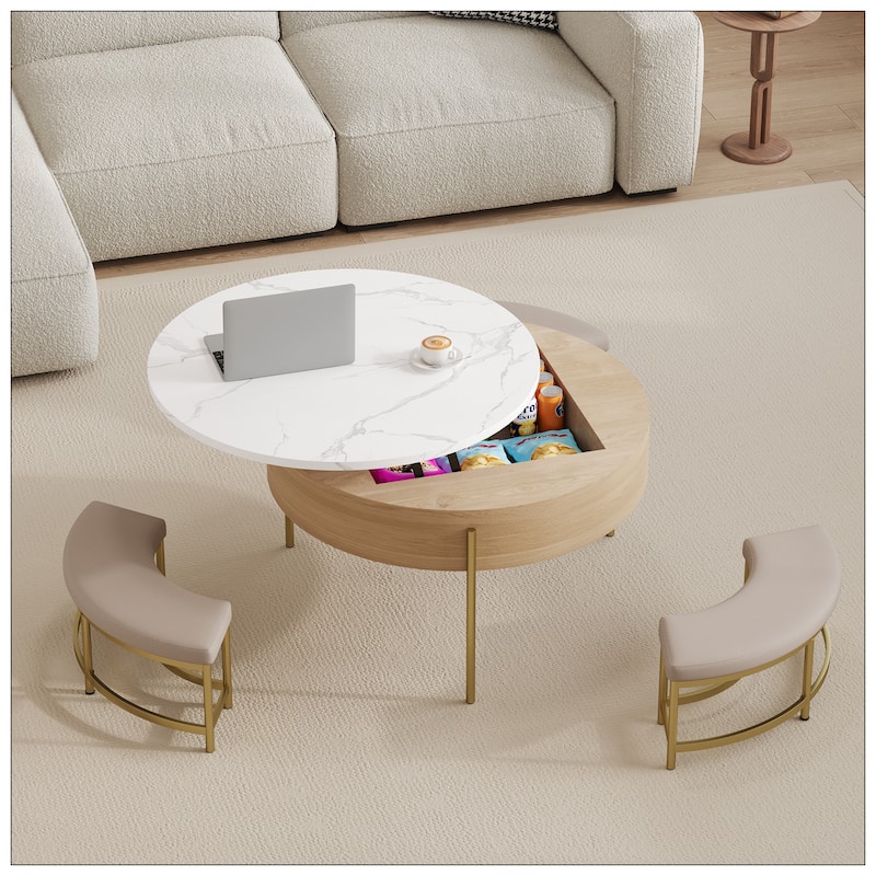 Modern Round Lift-Top Coffee Table with Storage