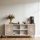 preview thumbnail 6 of 5, Distressed White Wood Curio Cabinet with Carved Fir Doors and Shelving - Mid-Century Console Table