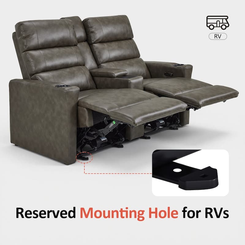 MCombo 62.6'' RV Recliner Loveseat Sofa with Console, Zero Wall Hugger Power Loveseat Recliner with USB Charge Ports, Outlet