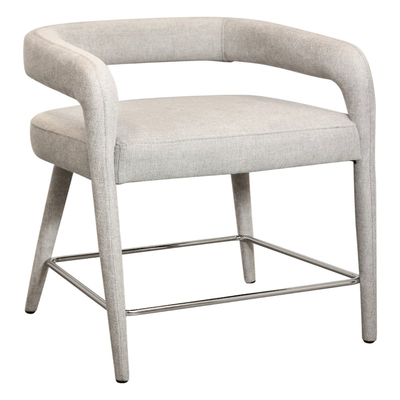 Modern Counter Height Bar Stool with Arms 25-Inch Low Back Upholstered Fabric Seat Metal Frame - 22" x 21" x 35" - Ivory