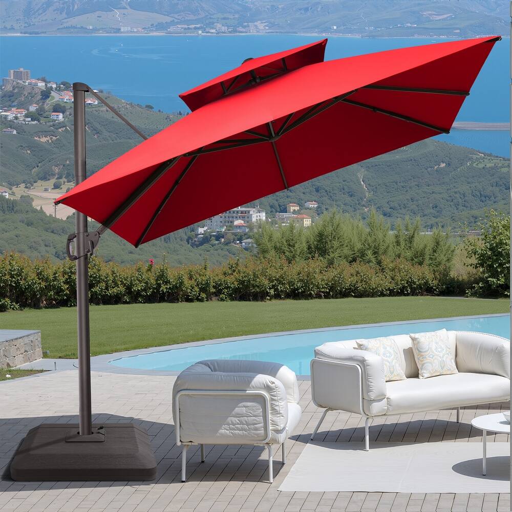 10FT Outdoor Square Patio Cantilever-Offset Umbrella with Base Stand
